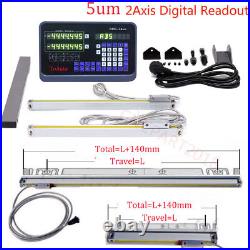 2 Axis Digital Readout DRO Kit 650&800mm 5µm Linear Glass Scale Lathe Milling