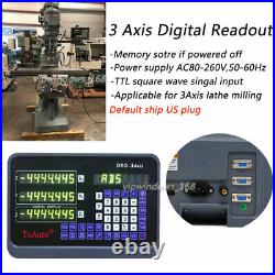 3 Axis Digital Readout DRO Display 5µm Linear Scale 150+250+550mm Kit Lathe Mill