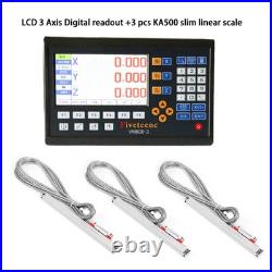 LCD DRO 3 Axis Digital Readout+5um KA-500 Linear Scale Thin KA500 Glass Encoder